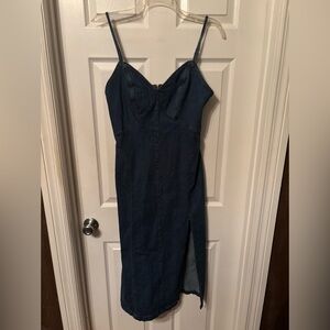 House of Harlow 1960 Blue Jean Denim Women’s Midi Spaghetti Strap Dress, Sz L